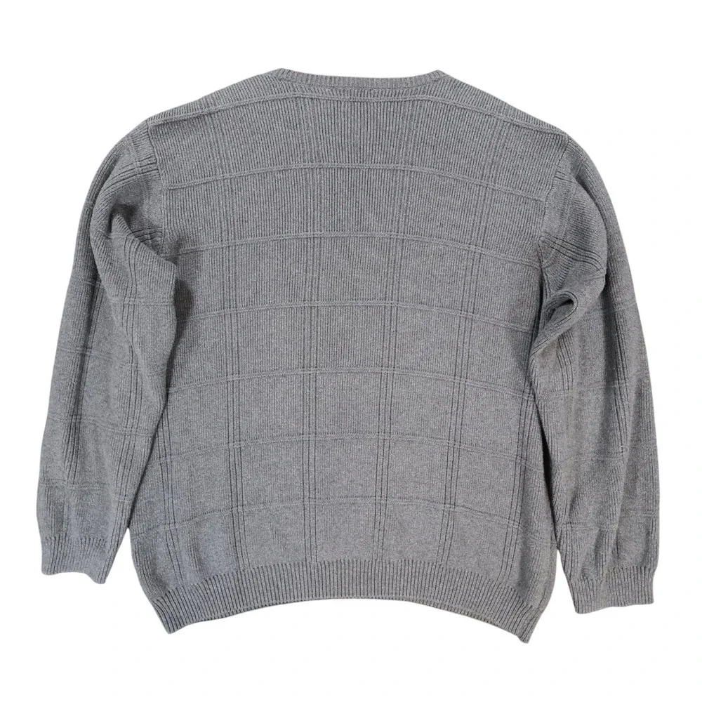 Arrow Sweater Mens‎ XL Gray Excellent Textured Knit Pullover Cotton Grid Pattern